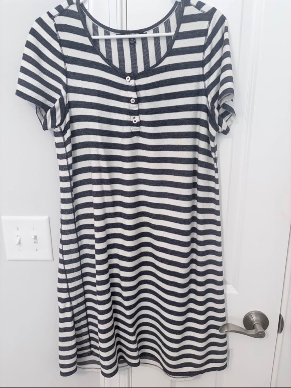 Max Edition Blue & White Striped Henley Midi Dress